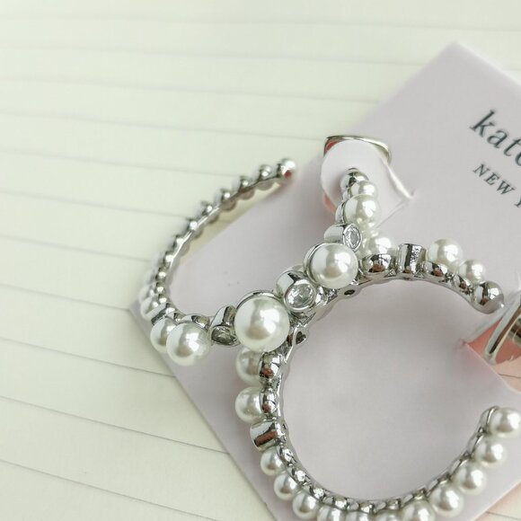Pearl Caviar Silver Hoop Earrings - Kate Spade - Picture 2 of 3